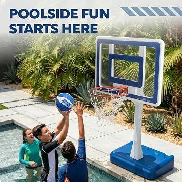 GoSports Splash Hoop Elite Swimming Pool Basketball Hoop Adjustable Height Poolside Basketball Goal with Heavy Duty Weighted Base, Regulation Rim & 2 Pool Basketballs