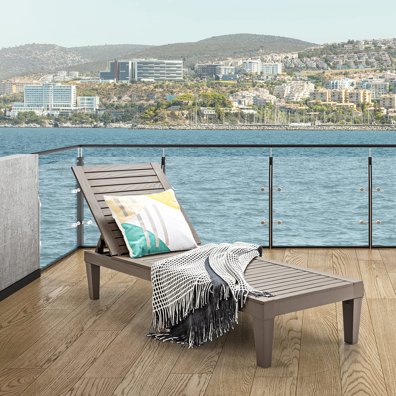 RELAX4LIFE Chaise Longue de Jardin, Bain de Soleil avec Dossier Inclinable sur 5 Positions, Chaise Longue d'extérieur en PP Durable pour Piscine, Terrasse, Plage, 190 x 57,5 x (29-84,5) cm (Café)