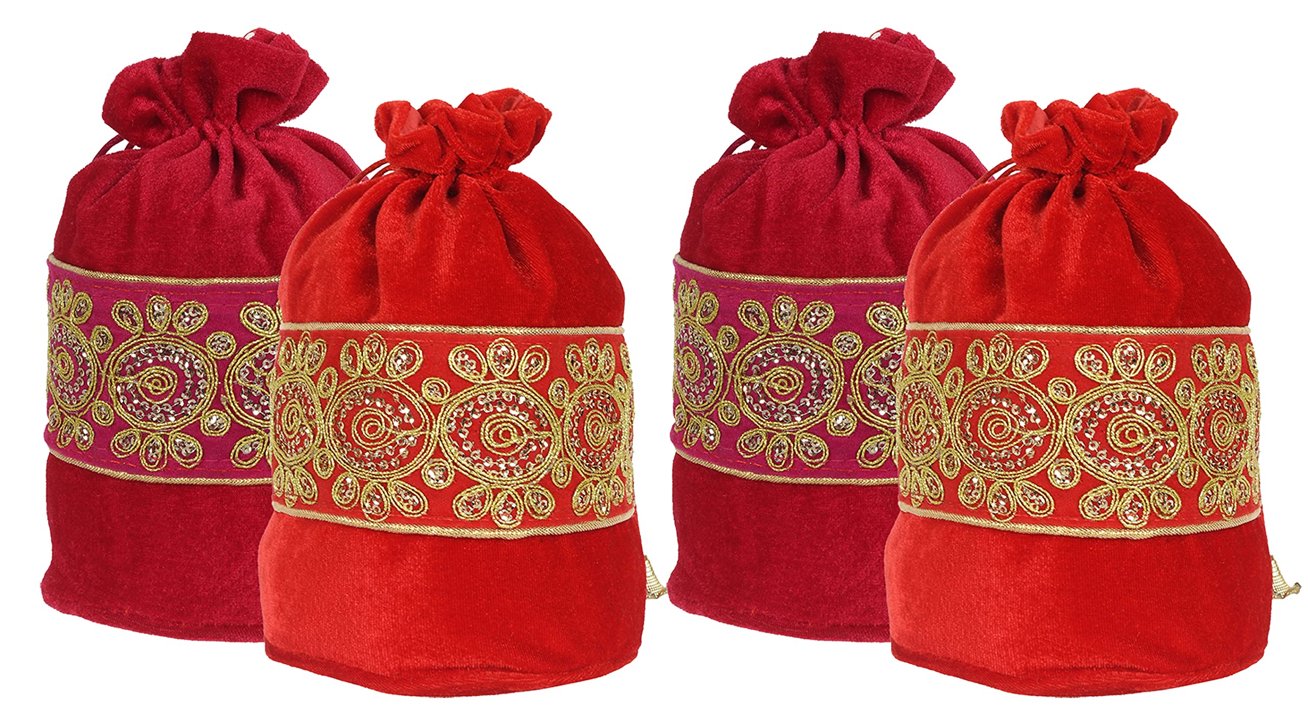 Kuber Industries Embroidered Design Potli Bags Handbags for Women Gifting Wristlets for Wedding, Festival, Kitty Subh Shagun-Pack of 4 (Pink & Red) (B0971CHWJF) Amazon Price History, Amazon Price Tracker