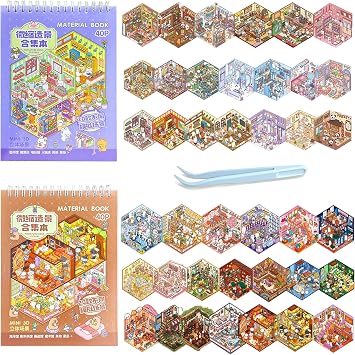 40 Sets DIY 3D Sticker Scene Books for Adults, Mini Cute 3D Sticker Room Book, Make Your Own Store and House Stickers, Fun Sticker Therapy Activity for Stress Relief Play Park Castle LibraryL