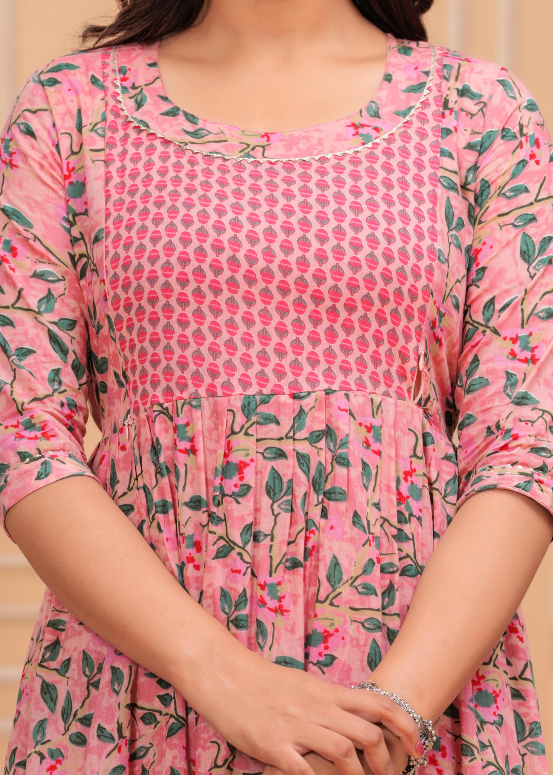 JAIPURFAME Women's Stylish Pure Cotton Printed Regular Fit Kurti Gown|Comfortable And Elegant Maternity & Feeding Dress For Women (In, Alpha, Xl, Regular, Pink) - Image 7 thumbnail