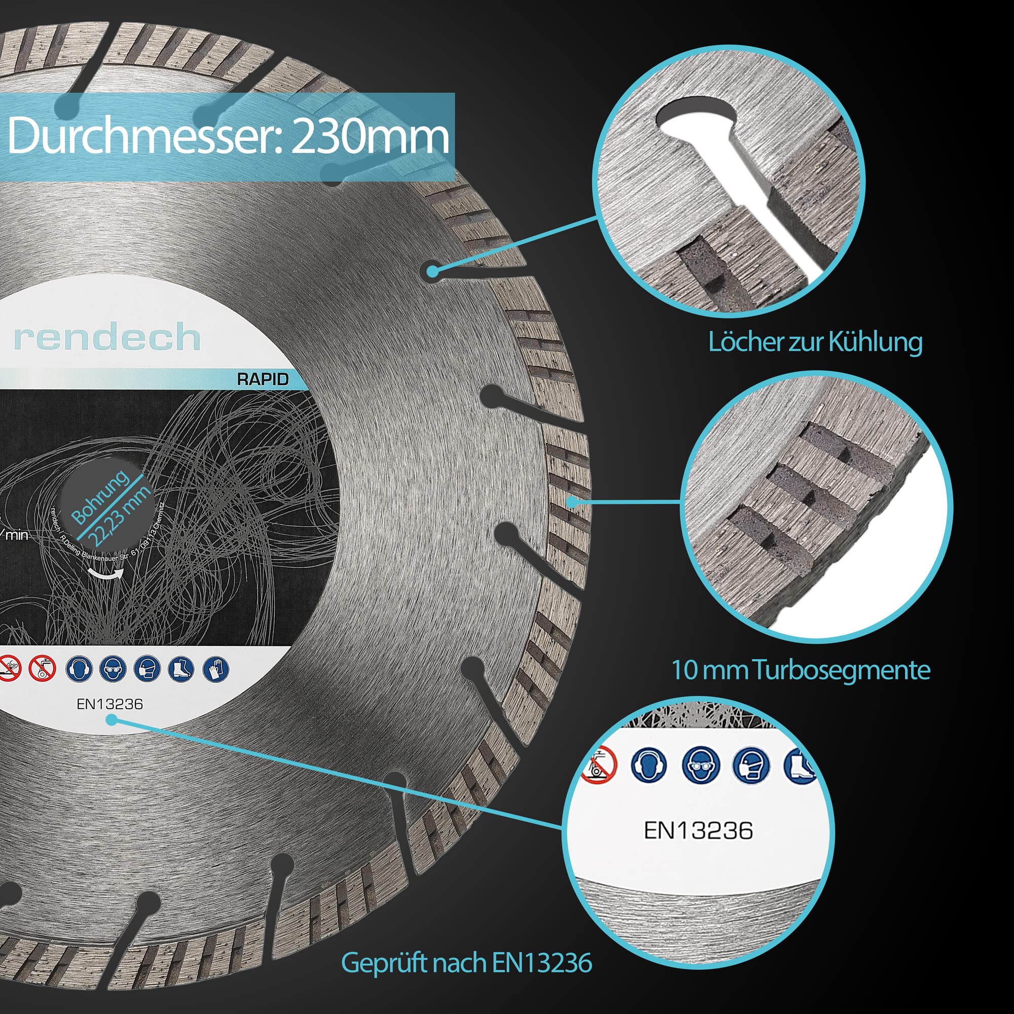 2x Rapid disque diamant 230 mm avec 10mm segments turbo