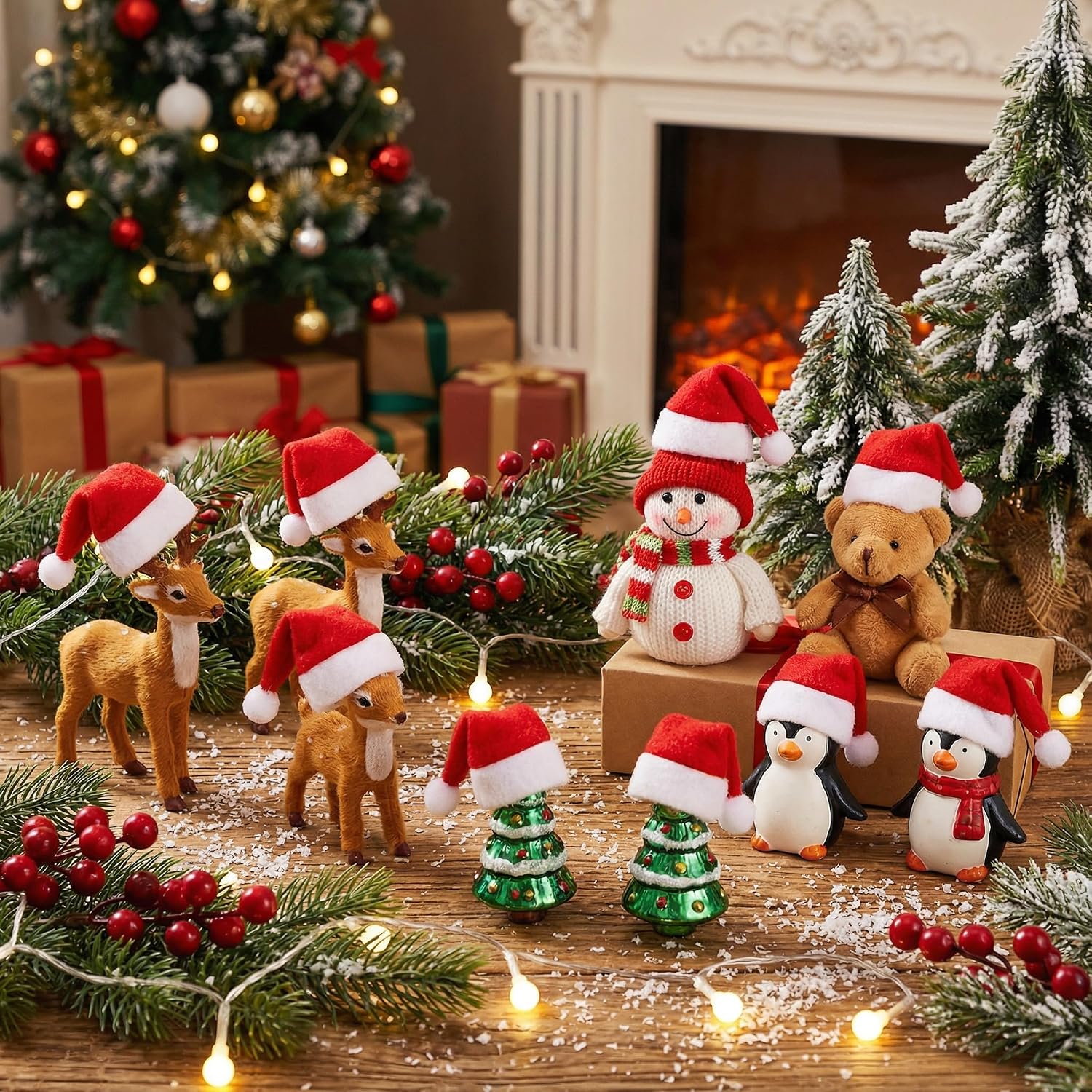 Beavorty 24pcs Mini Christmas Santa Hats- Lollipop Candy Cover Hat for Christmas Holiday Xmas Decoration Party Supplies