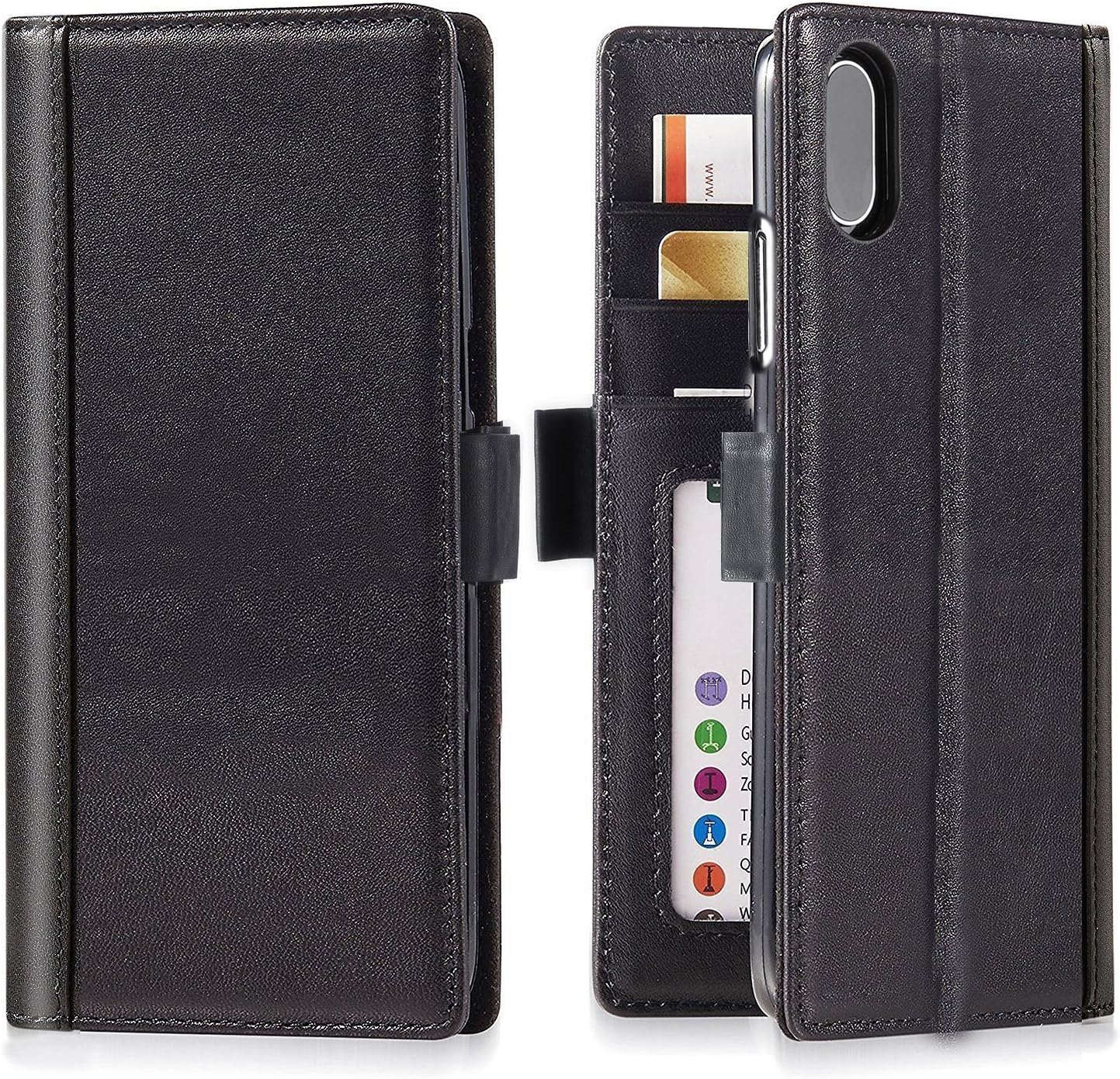 iPulse Journal for iPhone Xs Max Italian Full Grain Leather Case Handmade Flip Case for Apple iPhone Xs Max (2018) with Magnetic Closure - Black