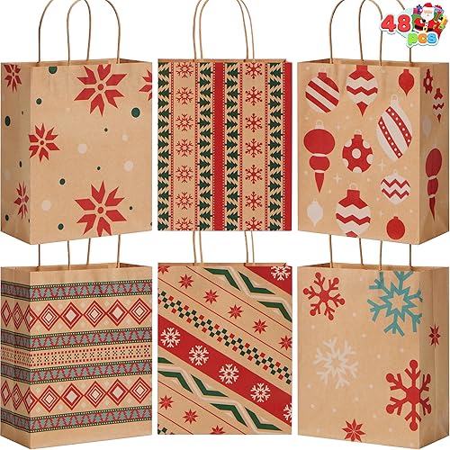 JOYIN 48 bolsas de regalo de papel kraft de Navidad de 7 x 9 x 3.5 pulgadas para regalos, decoración de suministros de fiesta, bolsas de dulces de