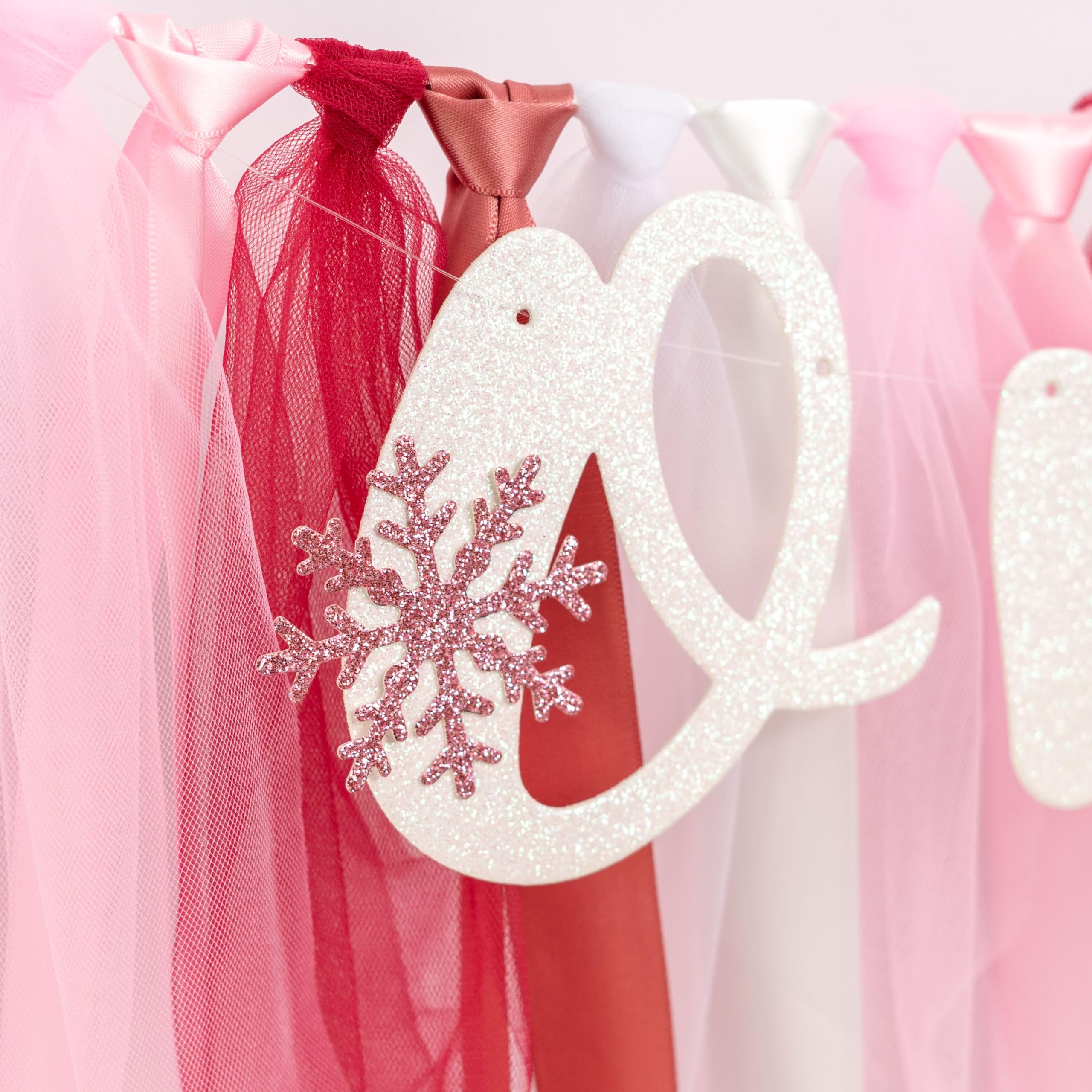 VANGING Winter 'Snow Much Fun' High Chair Banner - Pink Snowflake First Birthday Decor, Photo Garland For Winter Onederland Party