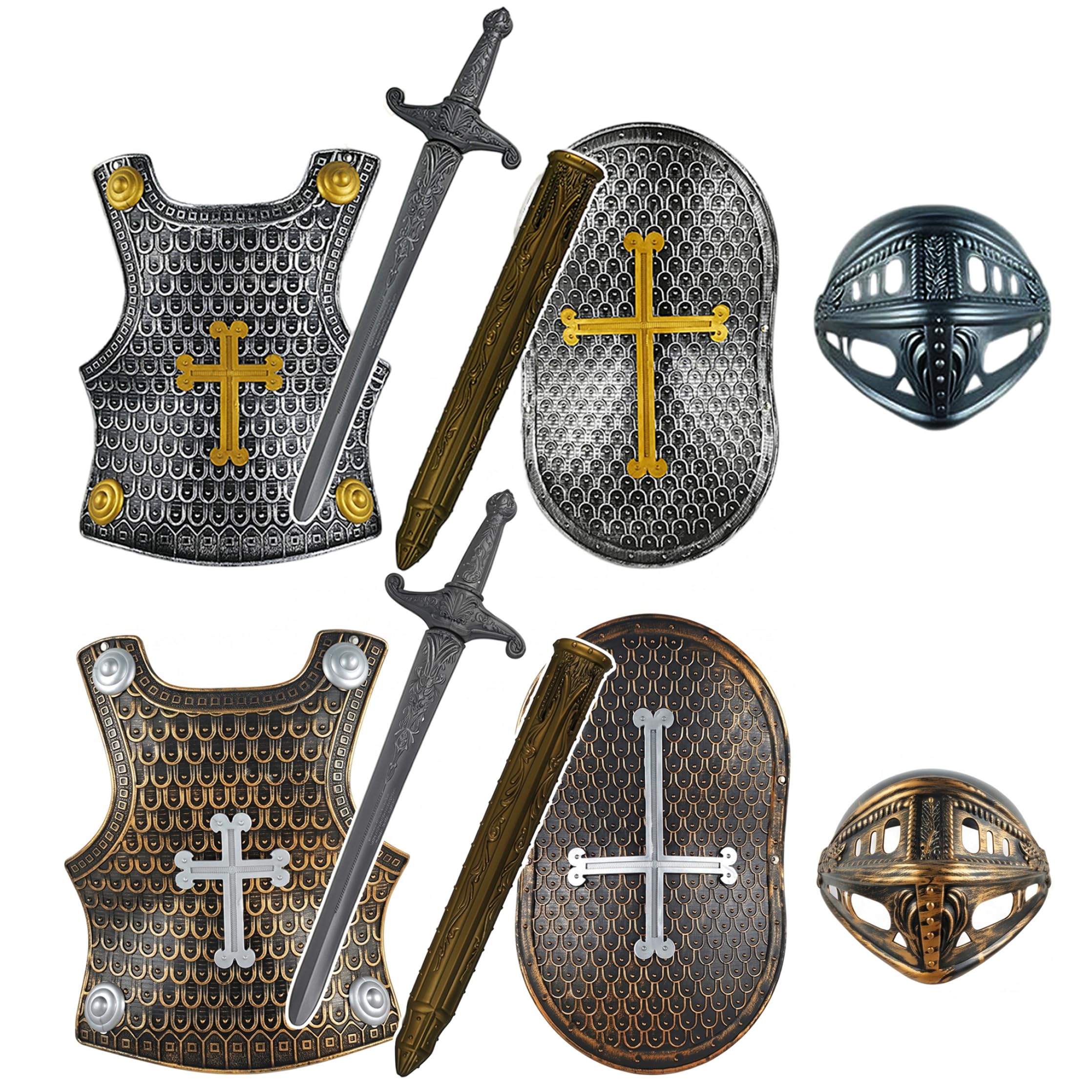 Costume da Cavaliere per Bambini, 2 Set, Kit Armatura, Casco da Cavaliere, Armatura per Casco Costume per Bambini Black OS