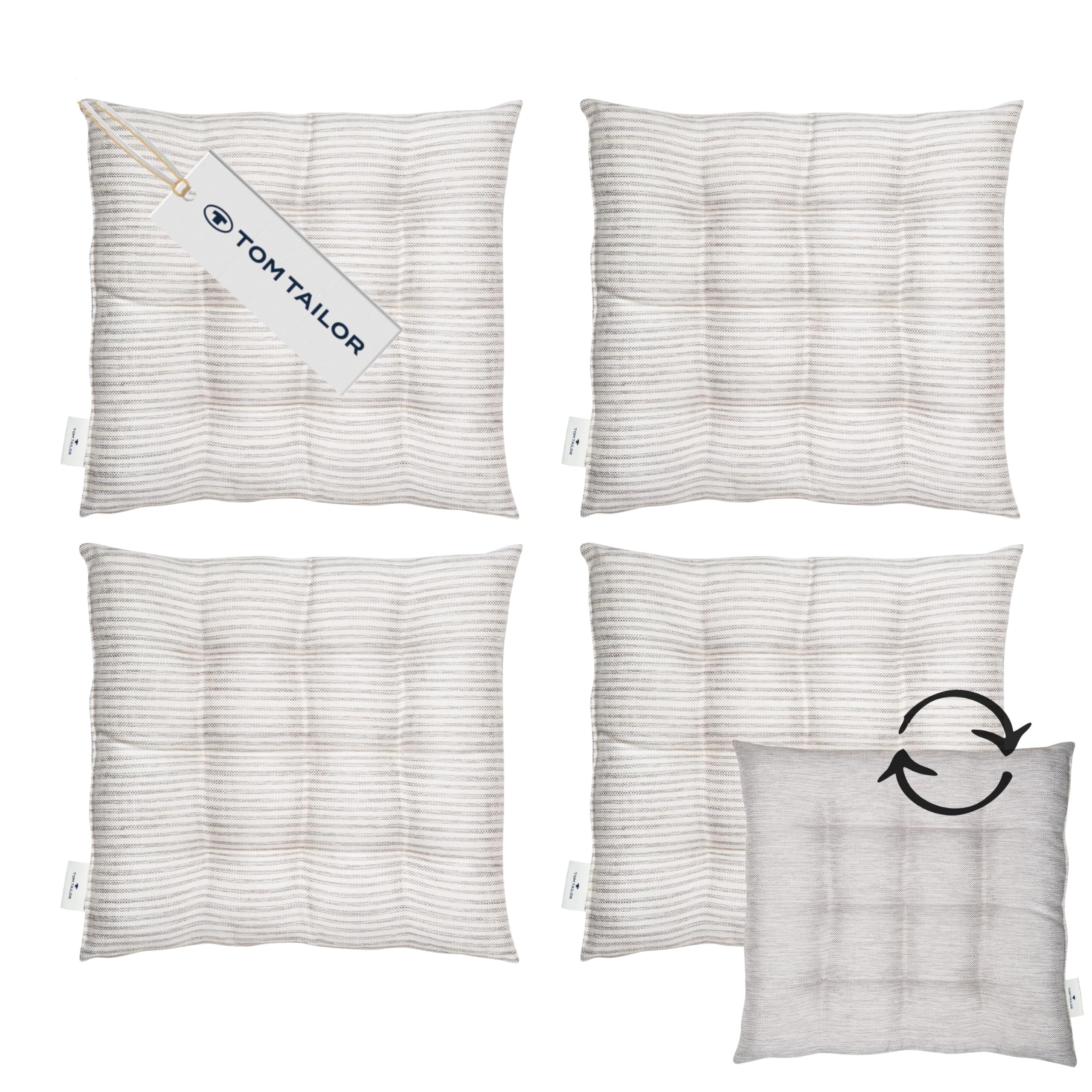 TOM TAILOR 4er Set Sitzkissen Stuhl 40x40cm Grau - Bequeme Stuhlkissen für Esszimmer & Küche - waschbar bis 30°C - Öko-Tex - Sitzauflage für Gartenmöbel, Sitzpolster, Bank, Bürostuhl & Boden