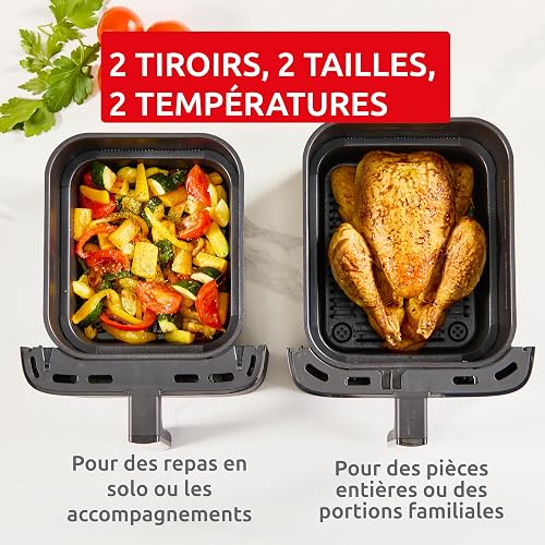 Moulinex Air Fryer Crispy Stack, 10 L, design compact, 2 tiroirs verticaux 6L et 4L, 7 programmes intuitifs, synchronisation des cuissons, Noir EZ7528F0 - 4