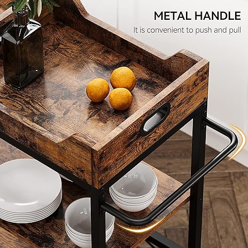 Miniatura 5 de Amyove Carrito de bar, bar y carritos de servir, carritos de bar de 3 niveles para el hogar, carrito de servir con ruedas, carrito de bar rústico