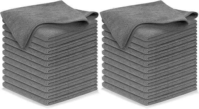 Microfiber Cleaning Cloth Grey - 12 Pcs (12.5"x12.5") - High Performance - 1200 Washes, Ultra Absorbent Microfiber Towel Weave Grime & Liquid for Streak-Free Mirror Shine - Car Washing Cloth