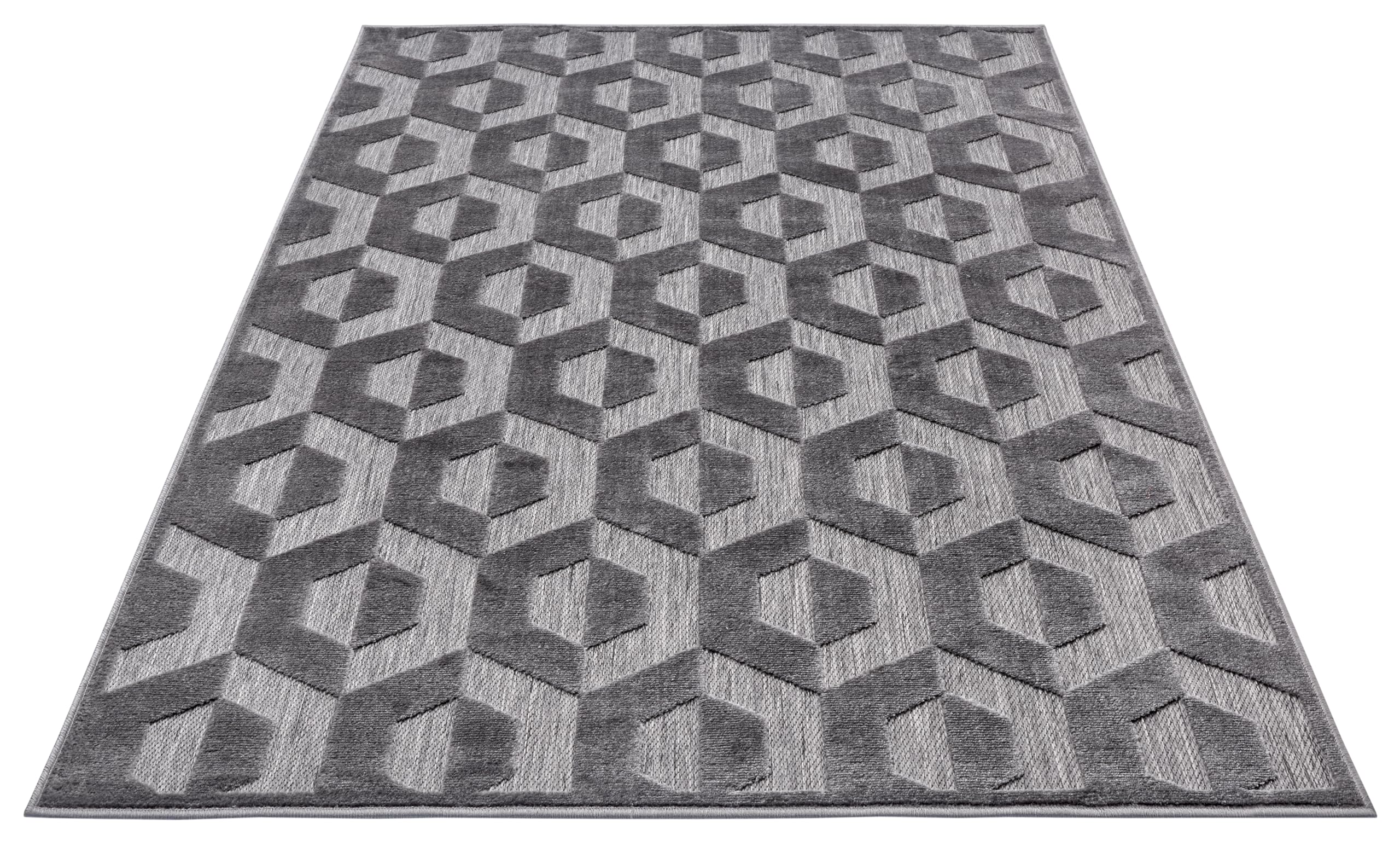 Hanse Home Hexa Design Tapis de Salon - Tissage Plat Moderne - Motif géométrique à Losanges - Style scandinave - pour Salle à Manger, Chambre d'enfant, Couloir - Gris Noir, 133 x 190 cm