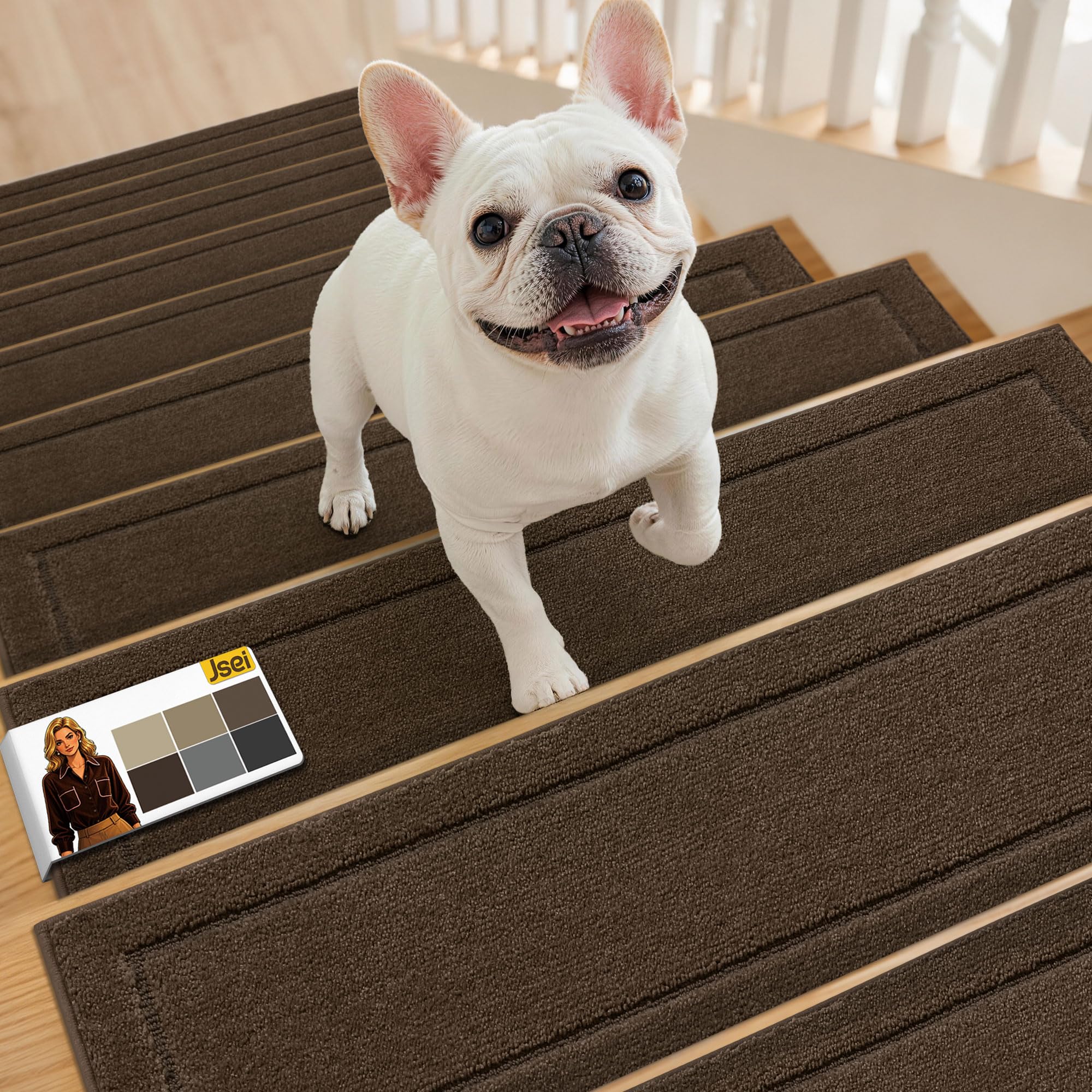 JSEI Stair Treads for Wooden Steps Indoor, 15-Pack, 30" x 8", Brown
