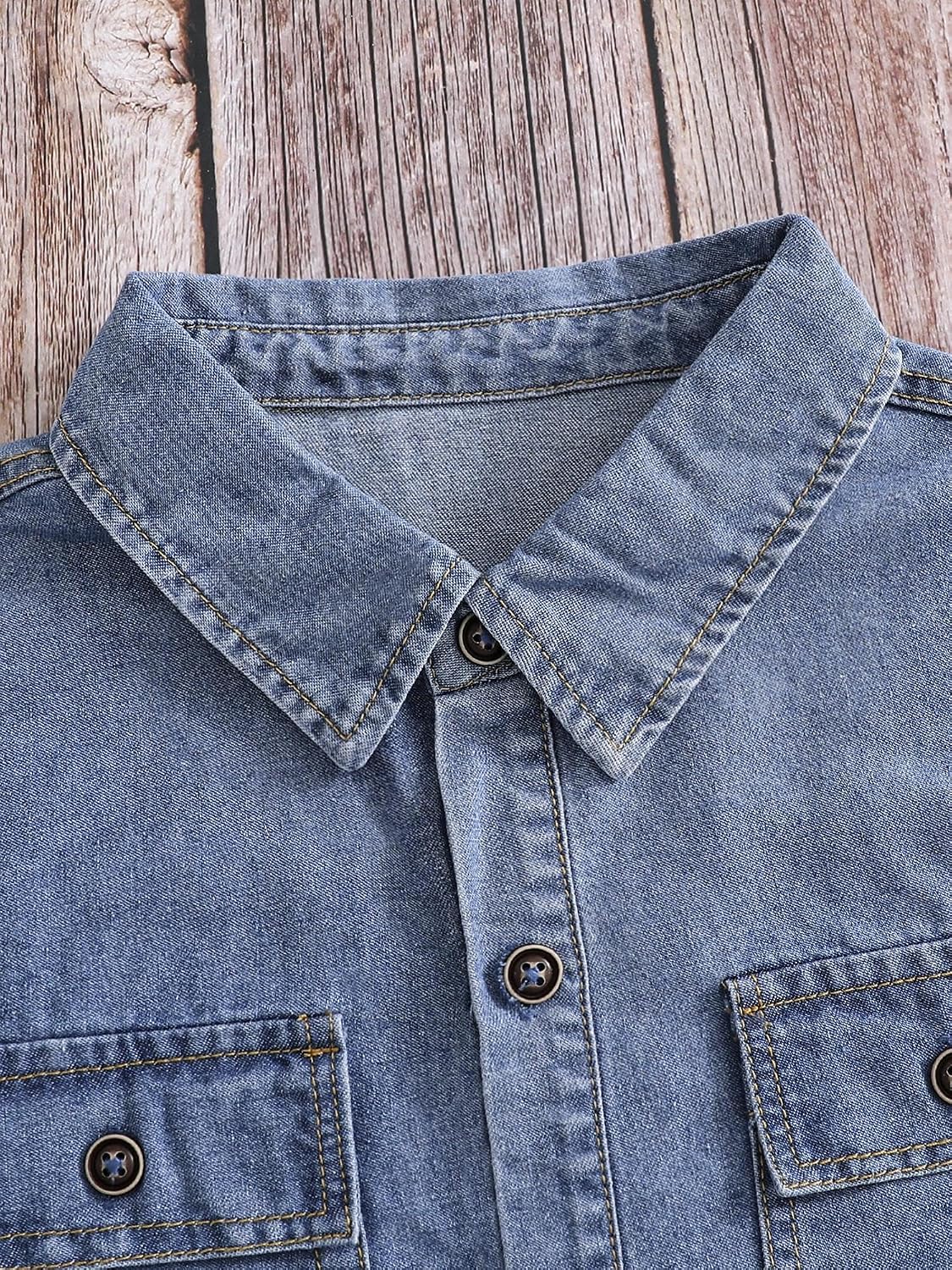 Boys Denim Shirt Jacket Long Sleeve Button Down Jeans Coat with Pockets