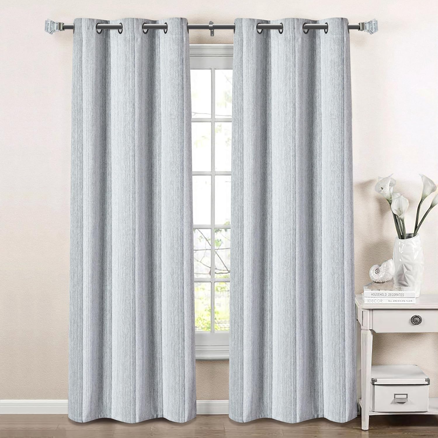 1 inch Curtain Rods for windows 36 to 72" with Square Crystal Diamond Finials, Single Rod Adjustable Curtain Rod(Antique nickel)