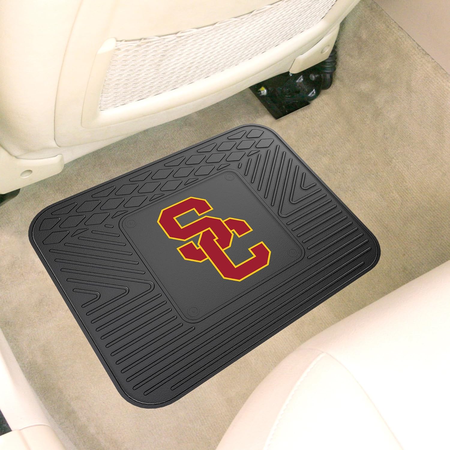 FANMATS 10075 Southern California Trojans Back Row Utility Car Mat - 1 Piece - 14in. x 17in., All Weather Protection, Universal Fit, Molded Team Logo