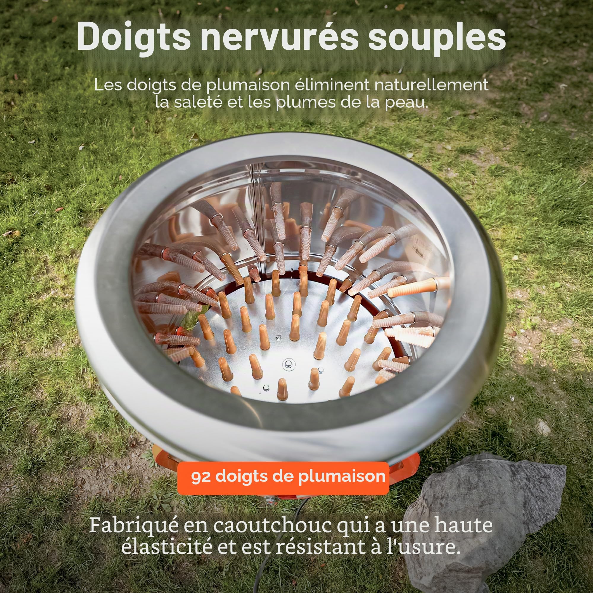 SuperHandy Déplumeuse à poulets électrique, 800 W,230 V, acier inoxydable | 92 doigts souples et tambour de 50 cm pour un plumage rapide et uniforme; idéale pour la transformation de volaille