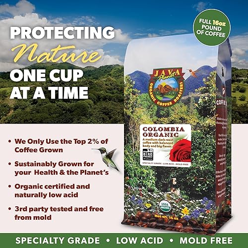 Miniatura 5 de Granos de café orgánico colombiano USDA fair trade bajo ácido tueste oscuro medio especialidad Arabica gourmet grado A Java Planet