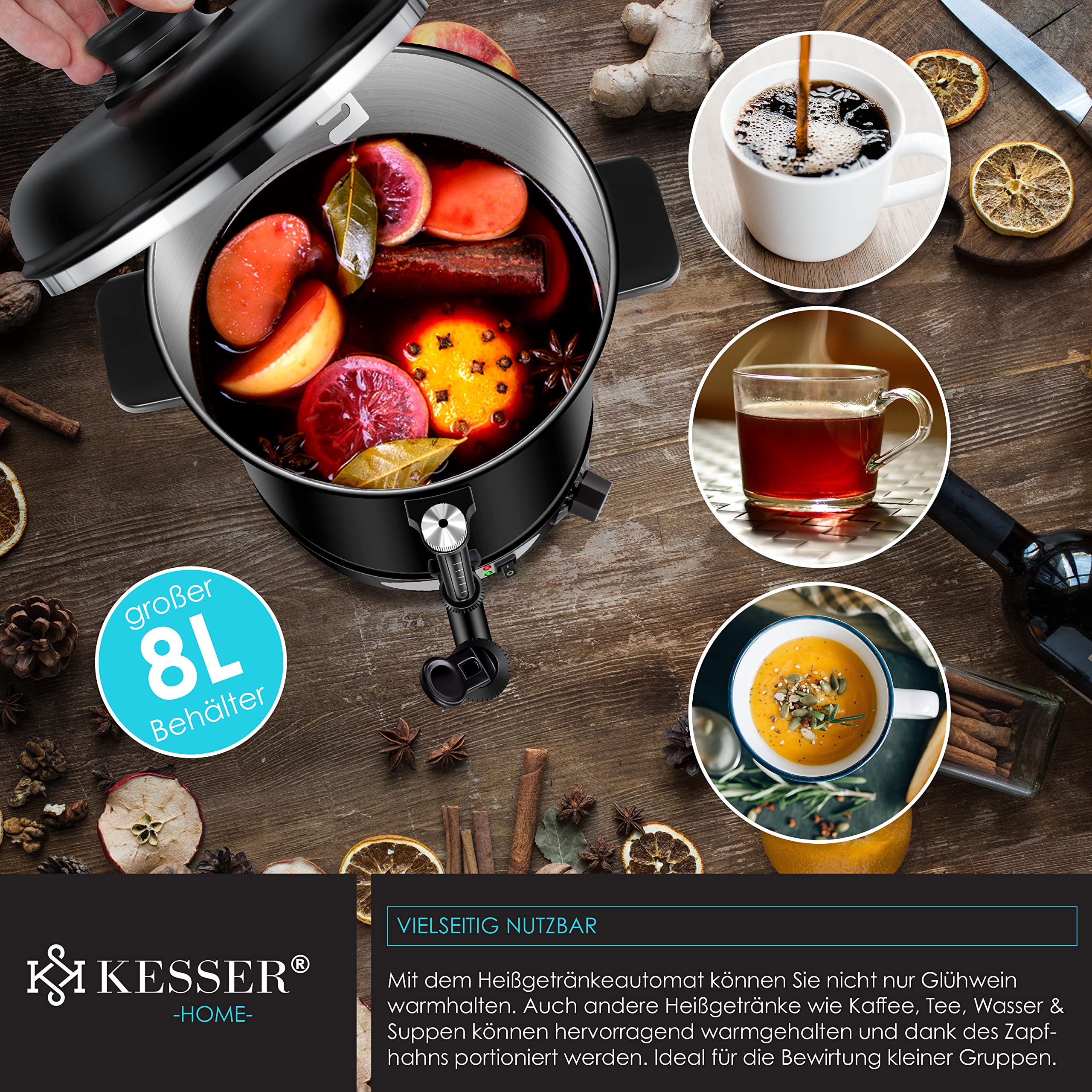 KESSER® Bollitore per vin brulé, cuoci-vin brulé in acciaio inox, macchina per vin brulé, macchina per bevande calde