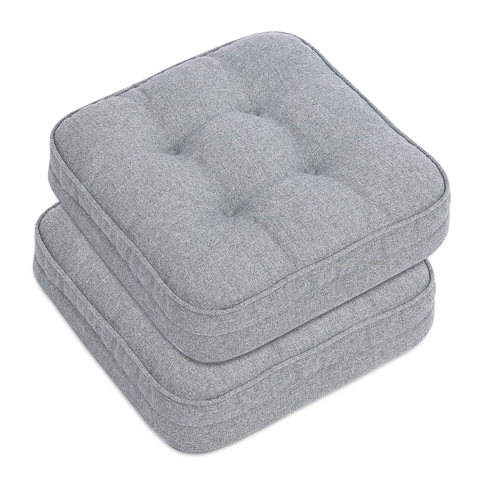 GOFORIT Chair Cushions Set of 2,Tufted Shredded Memory Foam Chair Pads, Non-Slip Seat Cushions with Removable Cover, 16'' x 16'', 2 Pack,Grey