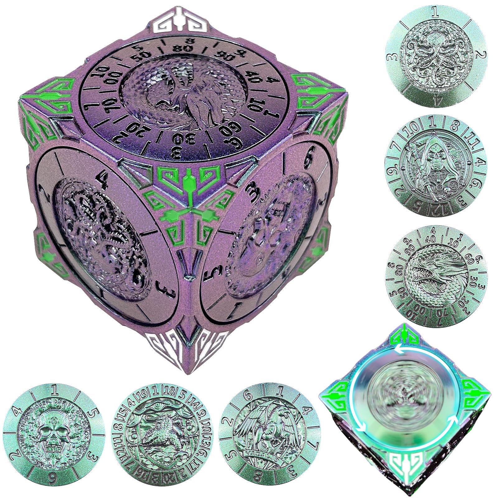 Metal Cube Spinner DND Dice, Polyhedral Role Playing 7 in 1 D&D Mystery Dice for Dungeons and Dragons Games Gifts, Tough Right Angle 6 Sided Tabletop