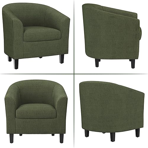 Miniatura 5 de Topeakmart Silla de club de pana, moderna silla decorativa y acogedora silla de barril con patas de madera resistentes para sala de estar,