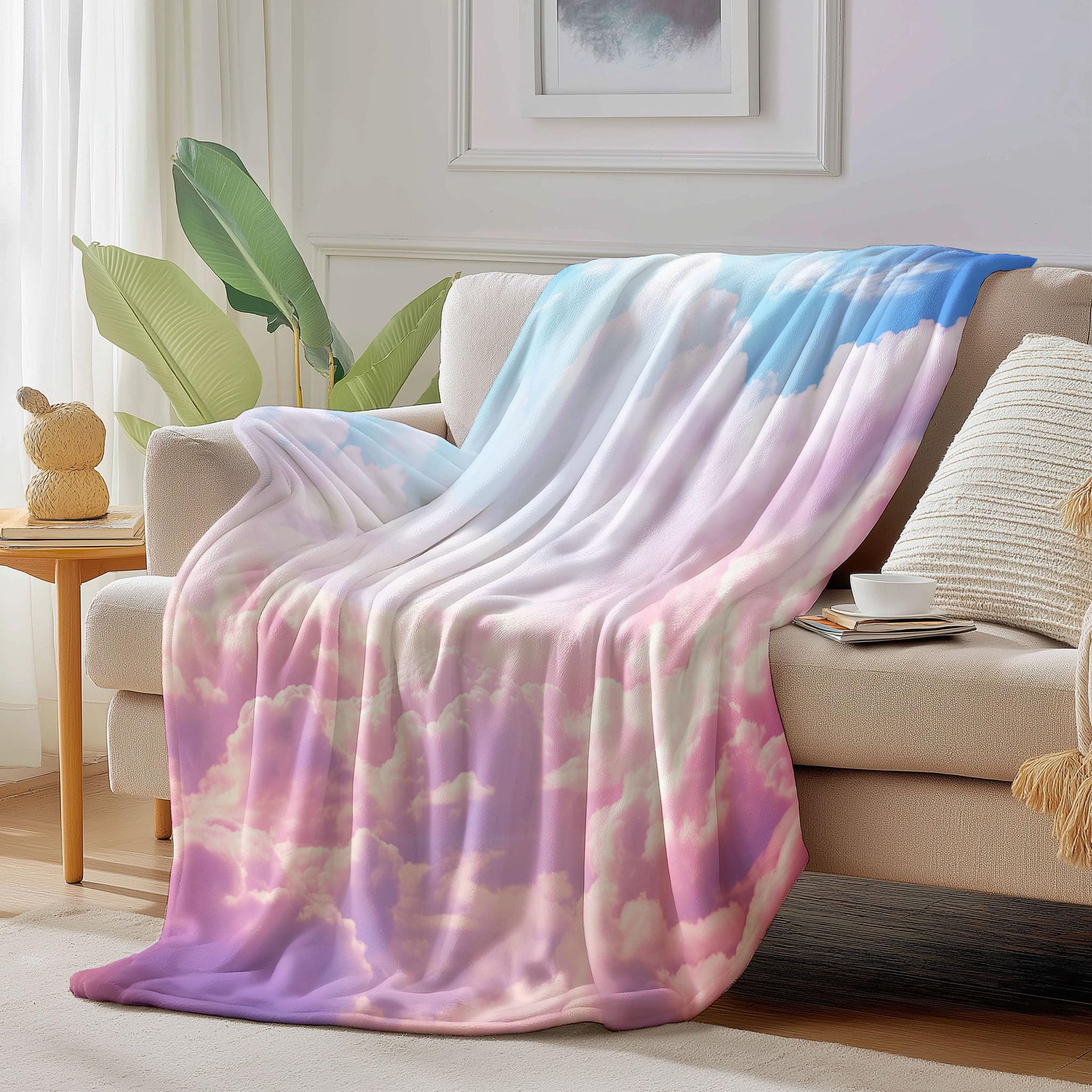 Couverture en flanelle rose clair 150x200 microfibre douce nuagesduciel