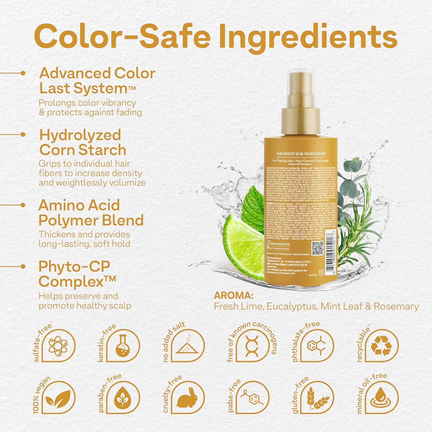 Colorproof Biorepair Thicken Blow Dry Spray 6.7 Fl. Oz. Volumizing Hair Prep Spray for Fine, Thinning Hair w/Fresh Lime, Eucalyptus, Mint Leaf & Rosemary Scent, Color & Heat Protection