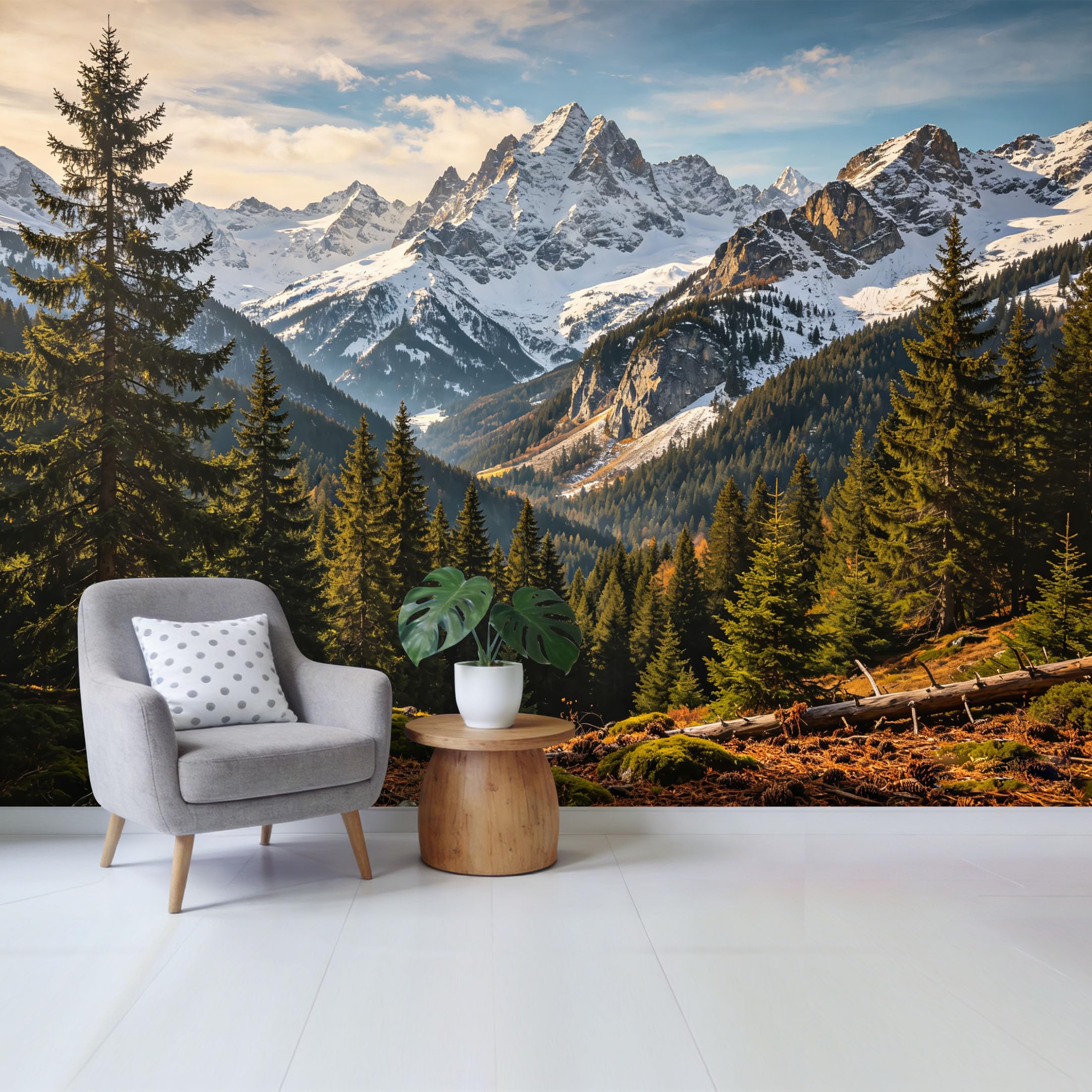 Custom Size Wall Mural Majestic Snowy Mountain Peak Pine Forest Alpine Landscape 3D SelfAdhesive Wall Fabric Removable Wallpaper for Home Office Decor
