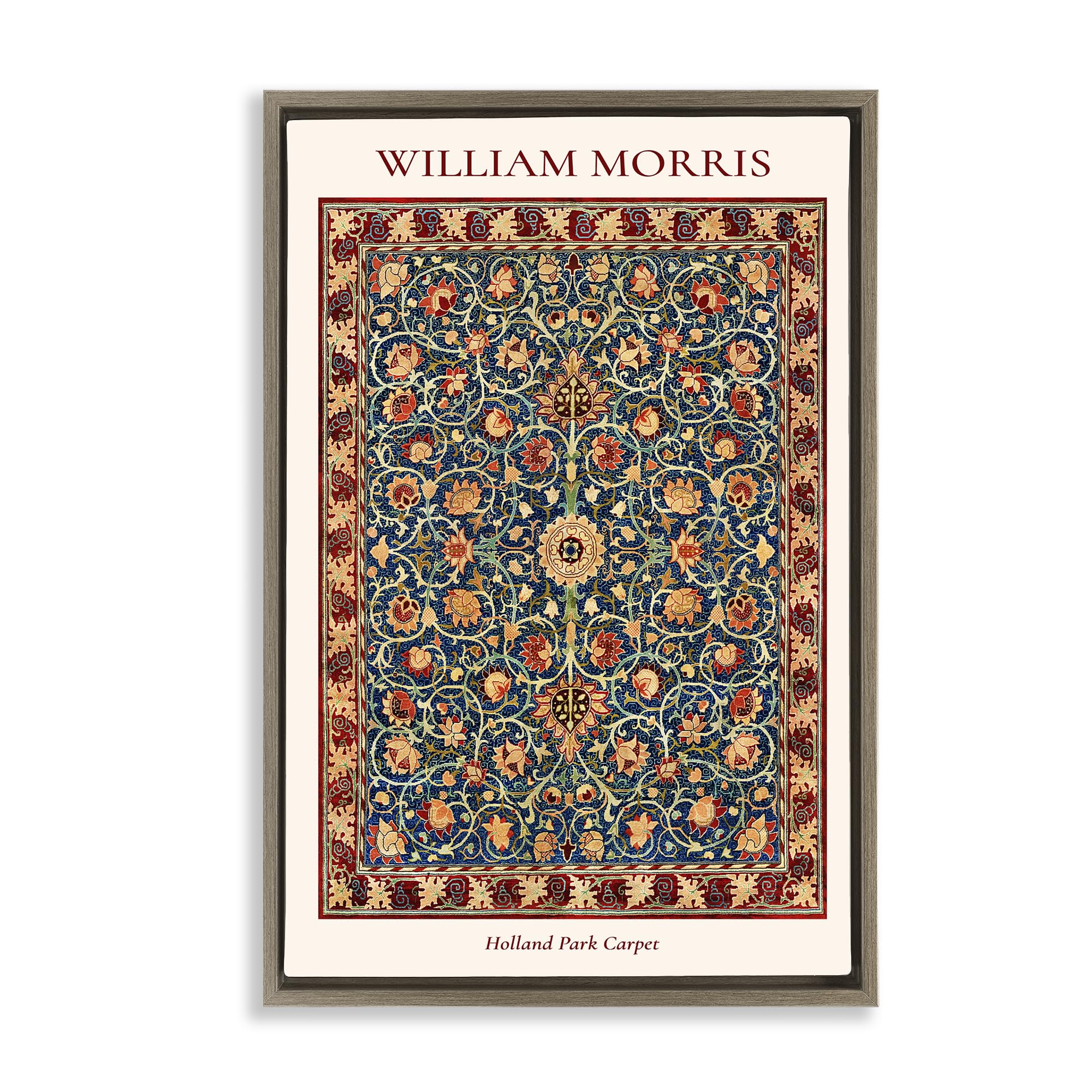 Stupell Industries William Morris Floral Tapestry Wall Art for Living Room, Cool Botanical Elegance, 16 x 24 Inch Gallery Wrapped Canvas Wall Art in Floater Frame, by Vintage Hustle, Made in USA Gift