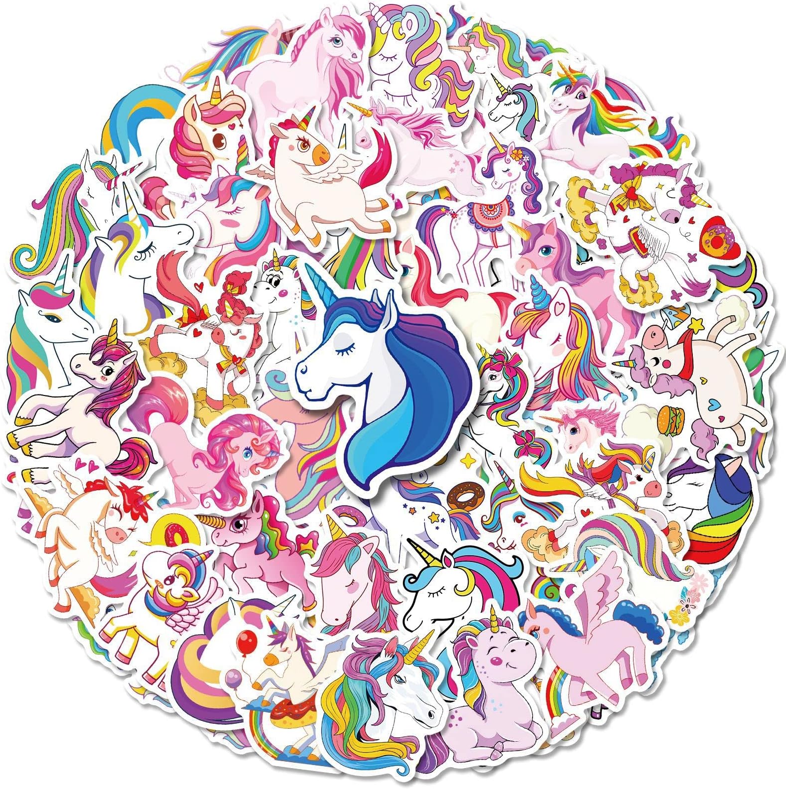 50 PCS Pack Unicorn Rainbow Horse Stickers Kids Girls Waterproof Vinyl Colorful Gifts Aesthetic Decals,Notebook Laptop Cup DIY Sticker for Teens Adults