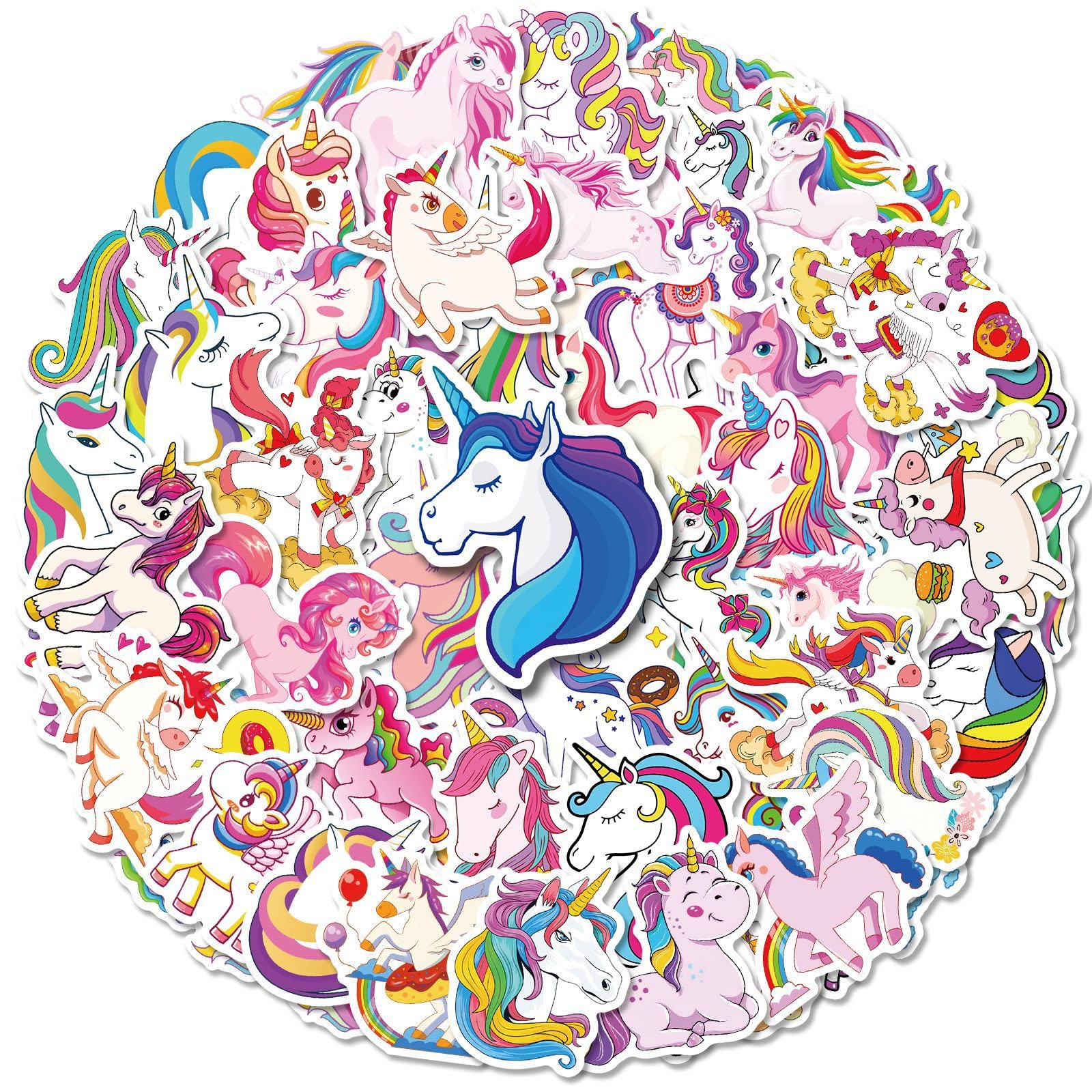 50 PCS Pack Unicorn Rainbow Horse Stickers Kids Girls Waterproof Vinyl Colorful Gifts Aesthetic Decals,Notebook Laptop Cup DIY Sticker for Teens Adults