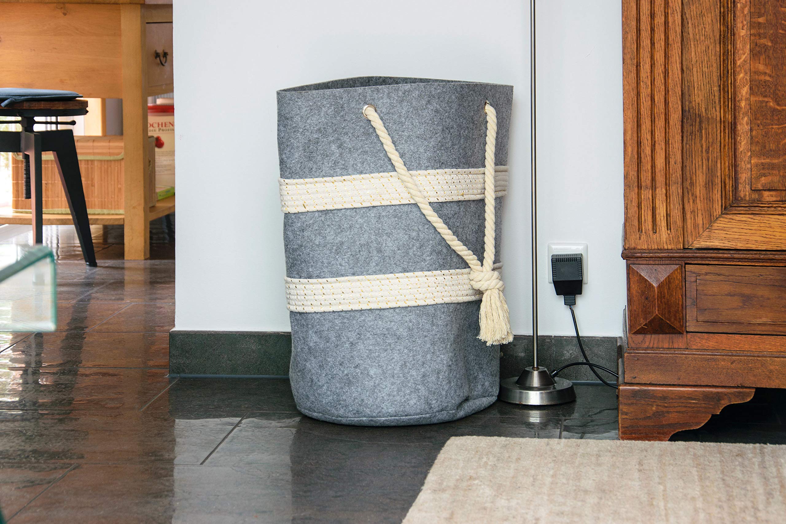 dobar® 87802e filcowy kosz z uchwytami do noszenia, pojemnik filcowy na drewno kominkowe, czasopisma, pranie, torba filcowa, torba do przechowywania, 40 x 40 x 60 cm, szary/biały