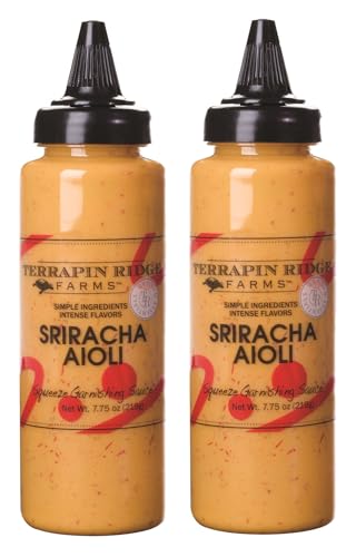terrapin ridge Farms Sriracha Aioli Garnishing Sauce – Creamy Sriracha-Infused Aioli, Gluten-Free & Keto, Perfect for Deviled Eggs, Sandwiches & Grilled Chicken 7.75 Oz Squeeze Bottle (Pack of 2)