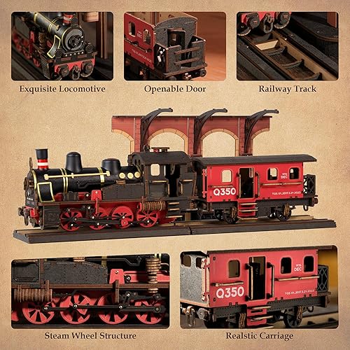Miniatura 5 de ROBOTIME Rompecabezas 3D para adultos, rompecabezas de madera, modelo de bricolaje, kit de tren steampunk para construir madera, kit de manualidades
