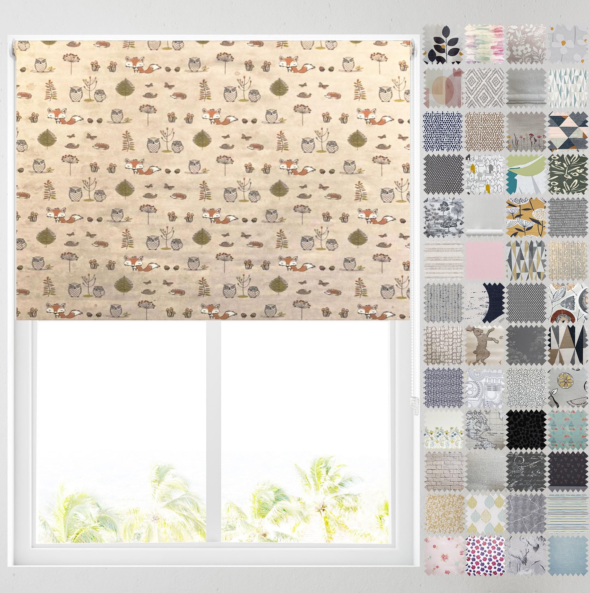 Barnes Blinds - Blackout Pattern Roller Blinds for Windows, Custom Cut to Size - Thermal Fabric Durable Fittings Easy Fit (Fox Nature Trail 91.5cm)