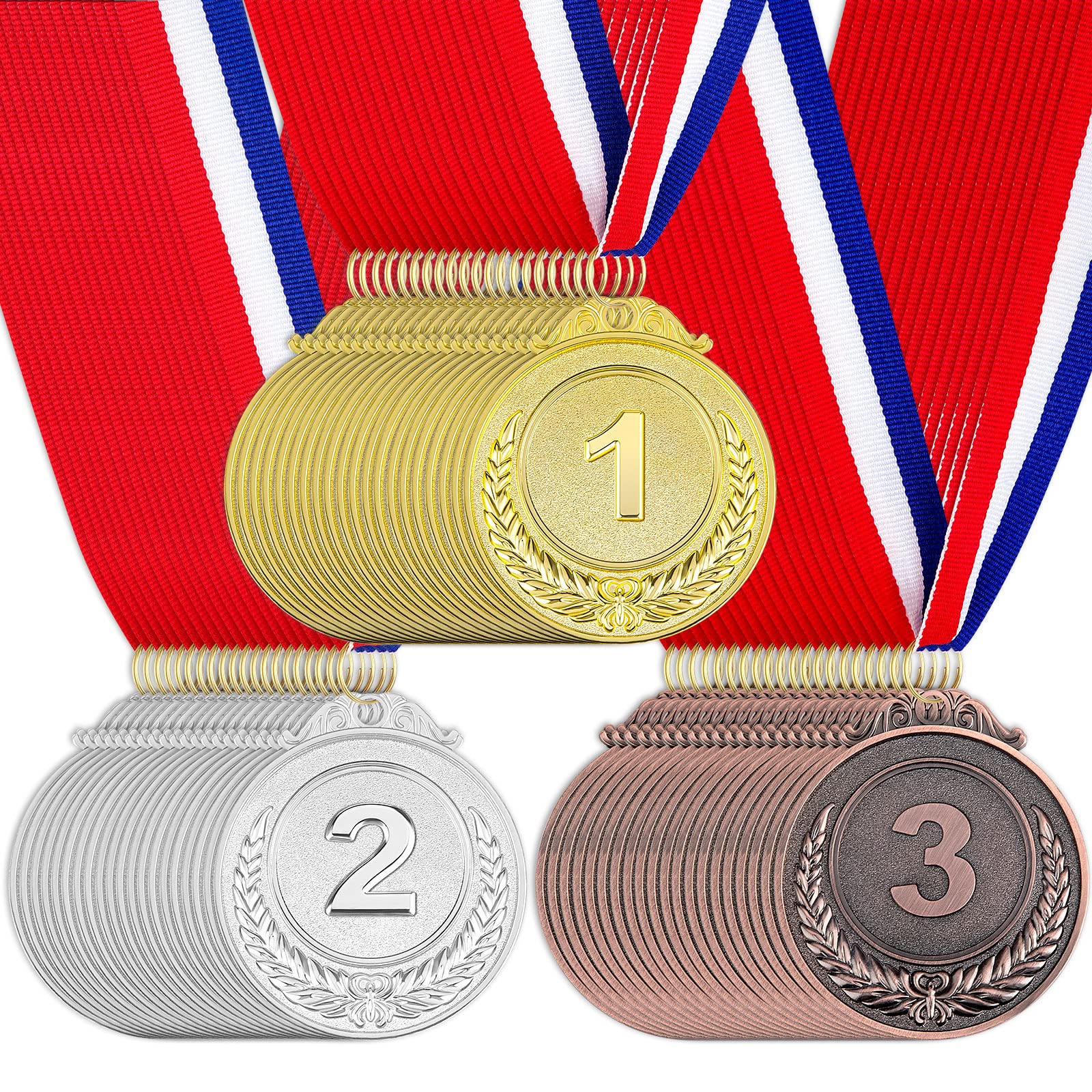 Award Medals 1st 2nd 3rd (Gold, Silver, Bronze) Metal Style Winner with Neck Ribbon, 2 Inches