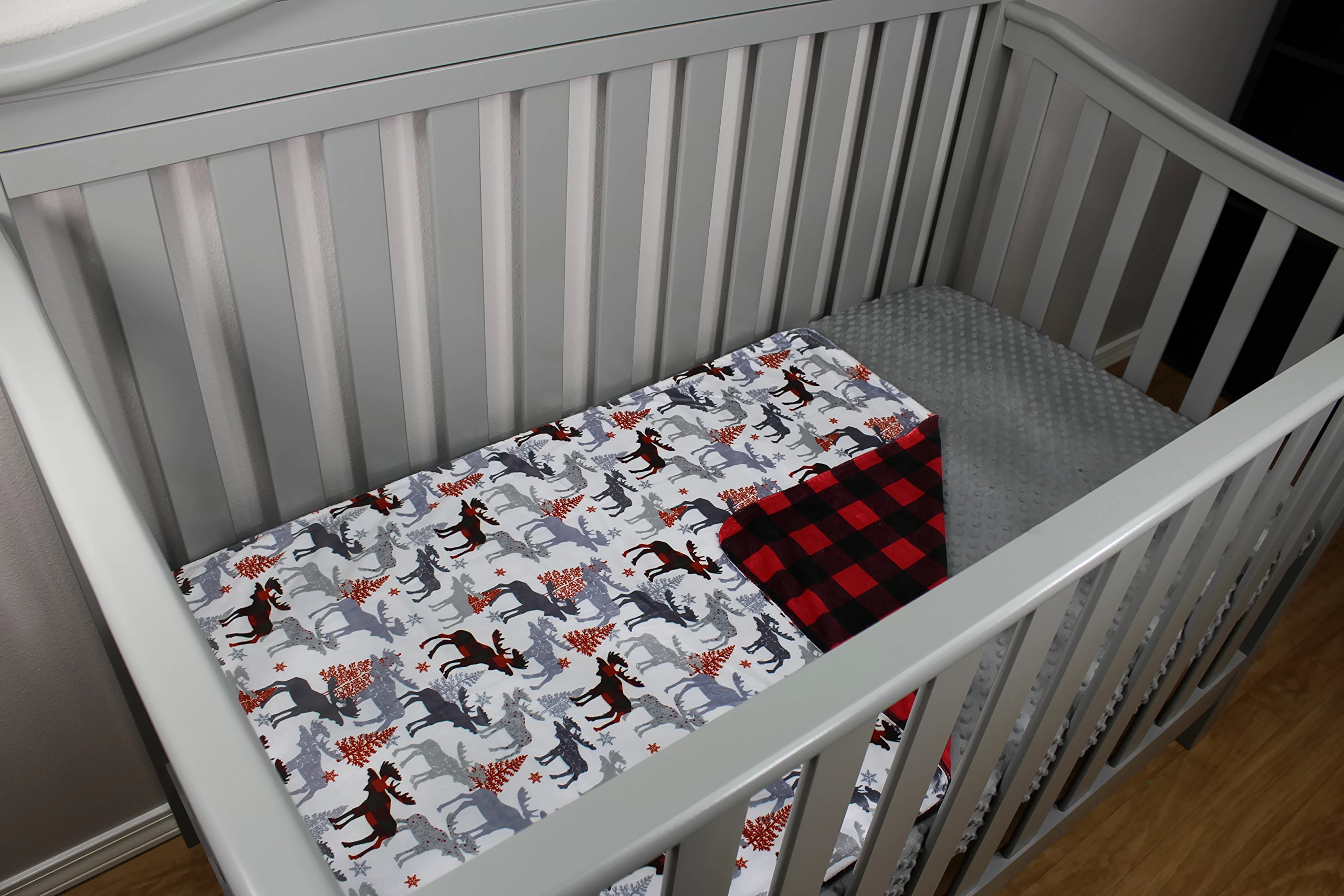 Dear Baby Gear Luksusowe koce dziecięce, niestandardowy nadruk Minky odwracalny łoś i czerwony czarny krata, 90 cm na 69 cm