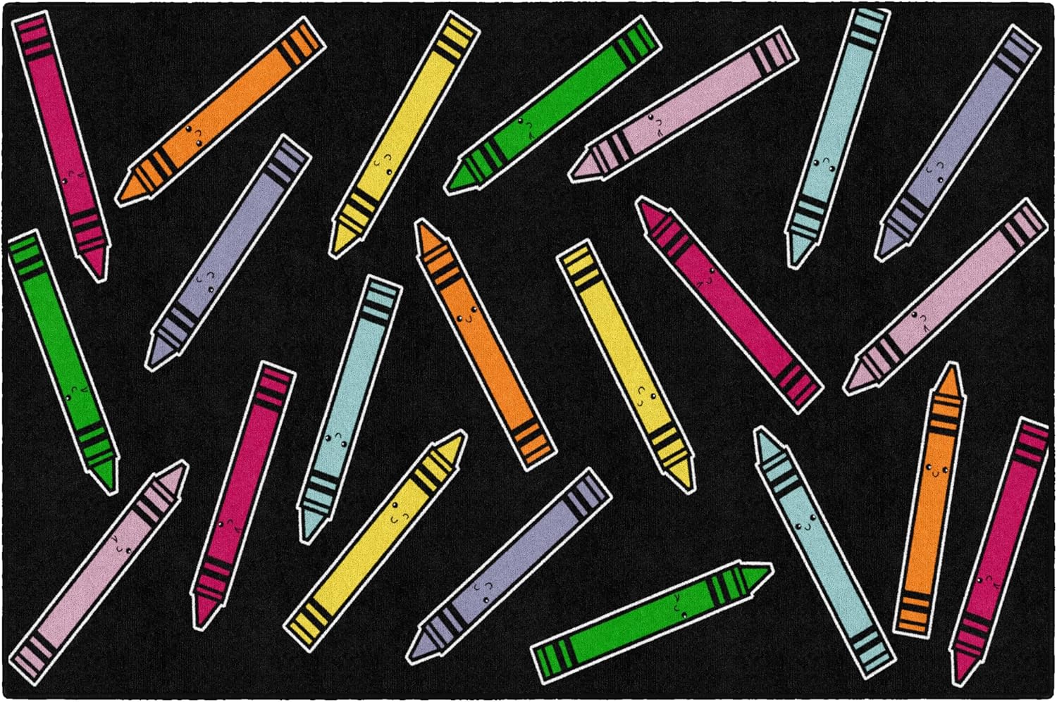 Flagship Carpets School Days Crayons On Black Educational Area Rug for Kids Room, Children's Classroom Rug for Teaching and Playroom, 5' X 7'6"