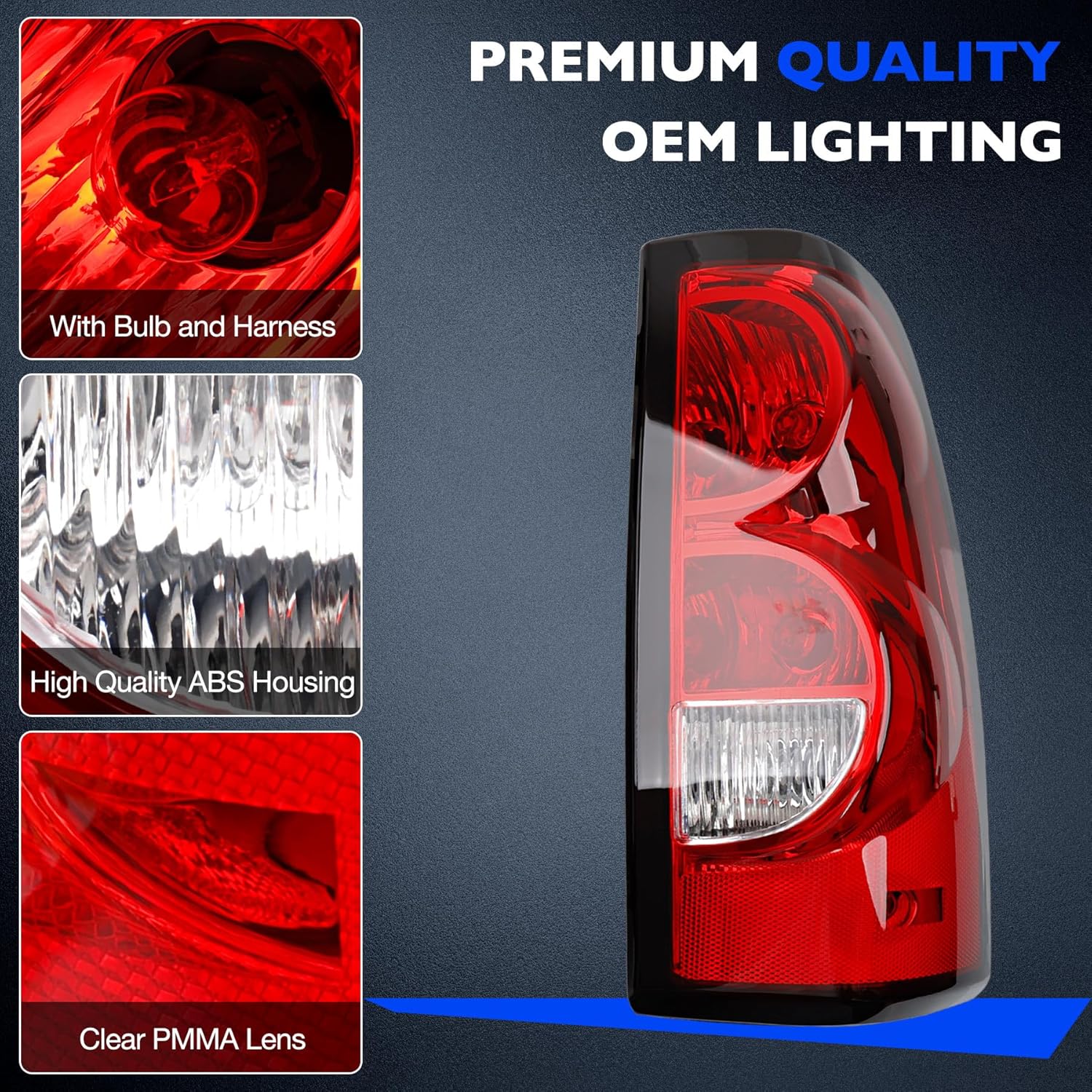 Brake Tail Lights Compatible with 2003-2006 Chevy Silverado 1500 2500 3500 1500HD 2500HD 2007 Classic - Taillight Assembly Replacement for Passenger and Driver Side Bulb and Harness Included