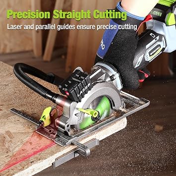 WORKPRO 20V Cordless Mini Circular Saw, 4-1/2 Compact Wireless Circular Saw 4.0Ah Battery, Fast Charger, 3 Blades, 4500RPM, Laser Guide, Max Cutting Depth 1-11/16(90), 1-1/8(45)