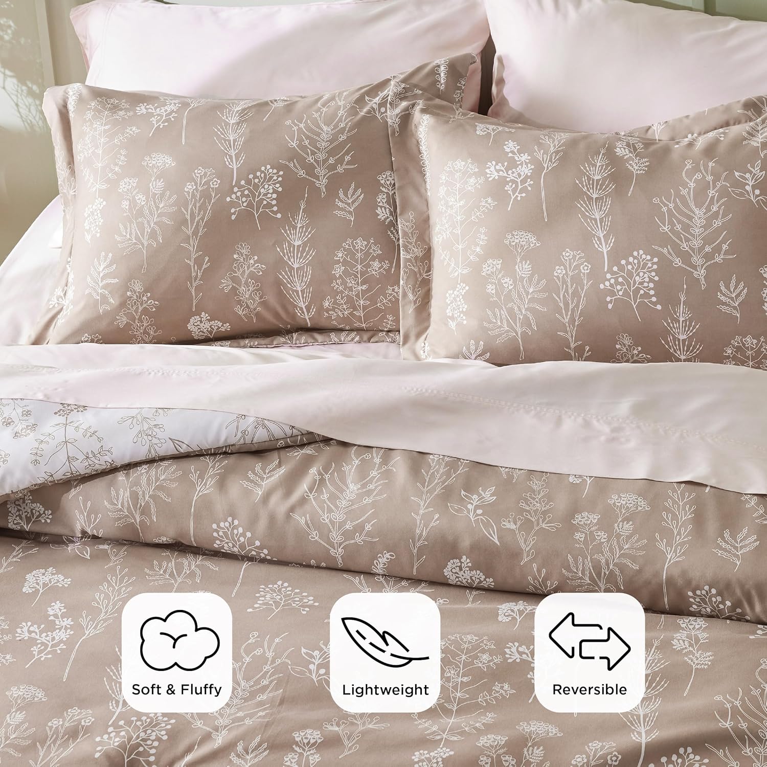 Condition photo showing New/Like New for bedsure california king comforter set - light taupe bed set, 3 pieces cute floral bedding, 1 soft reversible botanical flowers comforter and 2 pillow shams california king 09 - light taupe