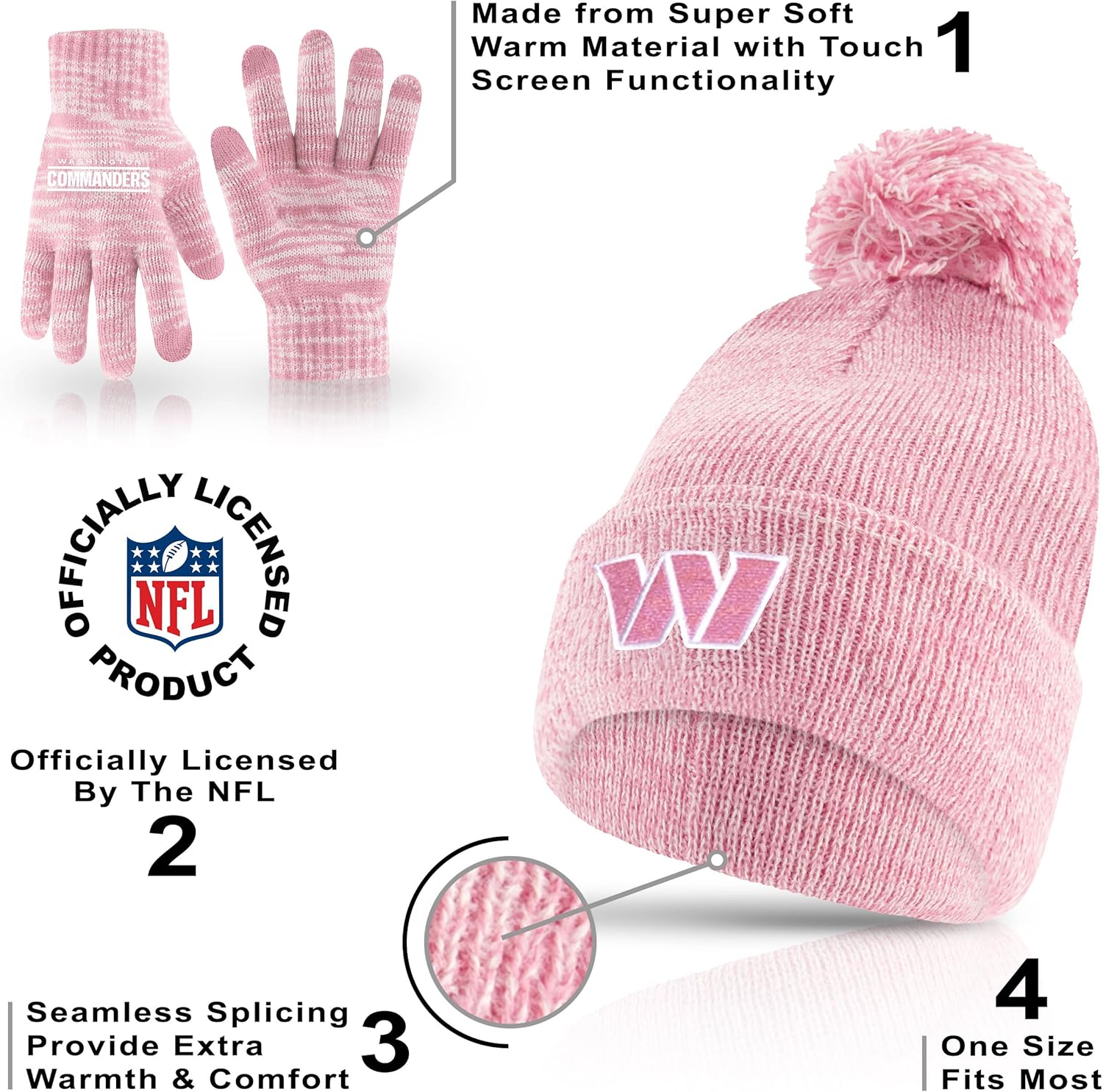 Ultra Game Adults NFL Official Super Soft Winter Beanie Knit Hat with Warm Touch Screen Gloves