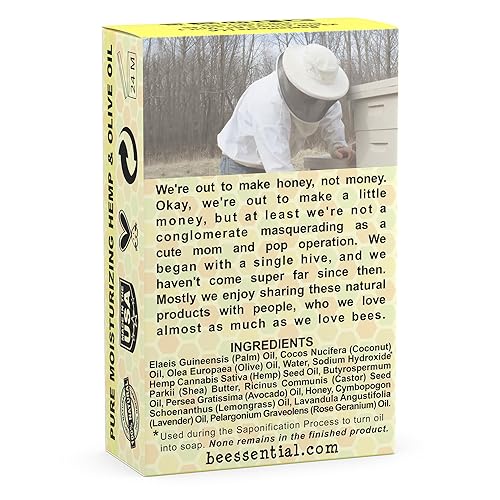Miniatura 2 de Beessential Jabón en barra de cáñamo totalmente natural y citronela, ideal para hombres, mujeres y niños, sin parabenos, fabricado en los Estados