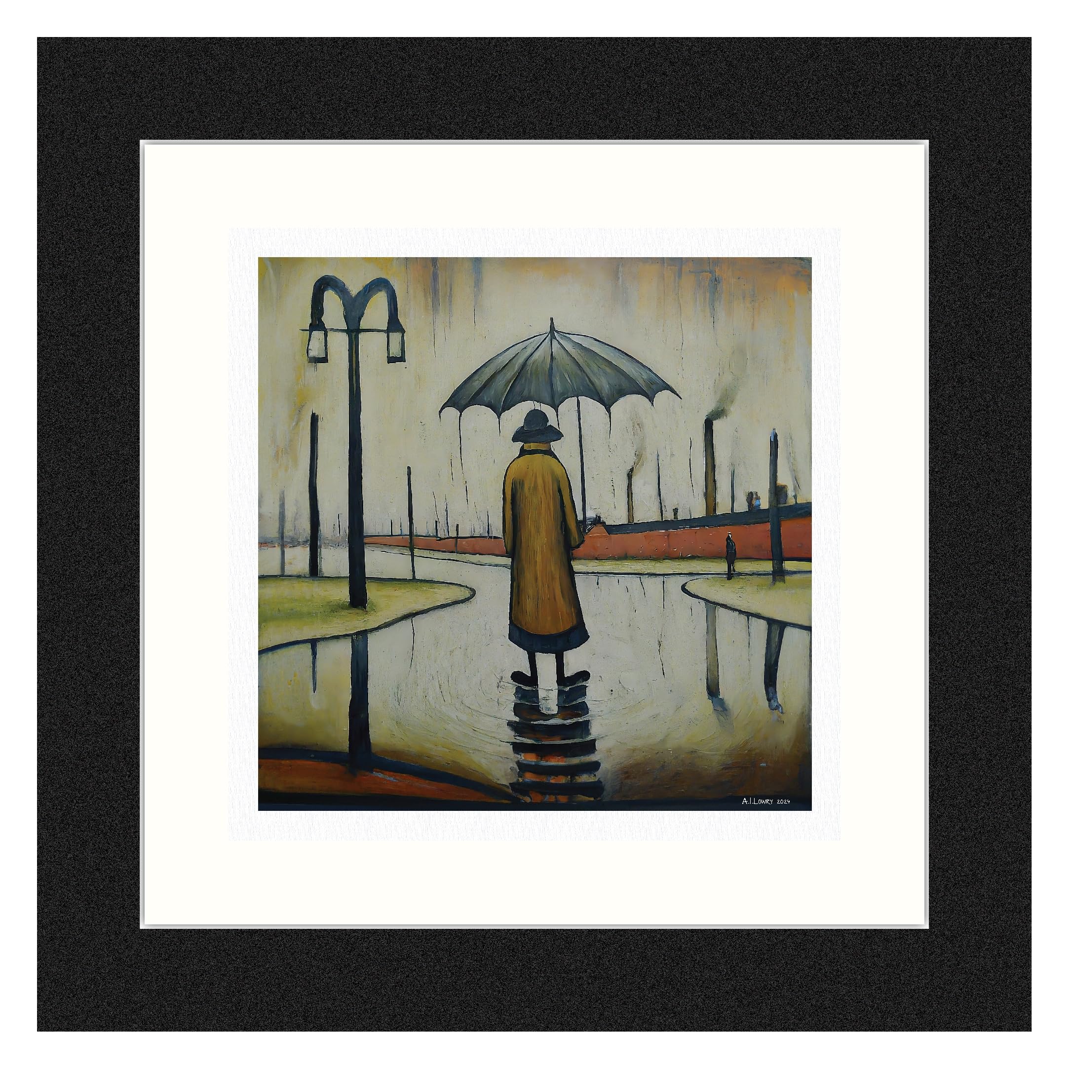Greetingles Lowry-Style 12"/31cm Square Framed Print. Beautiful Black Ash Frame (Lowry, Beautiful British Day) โ image 1