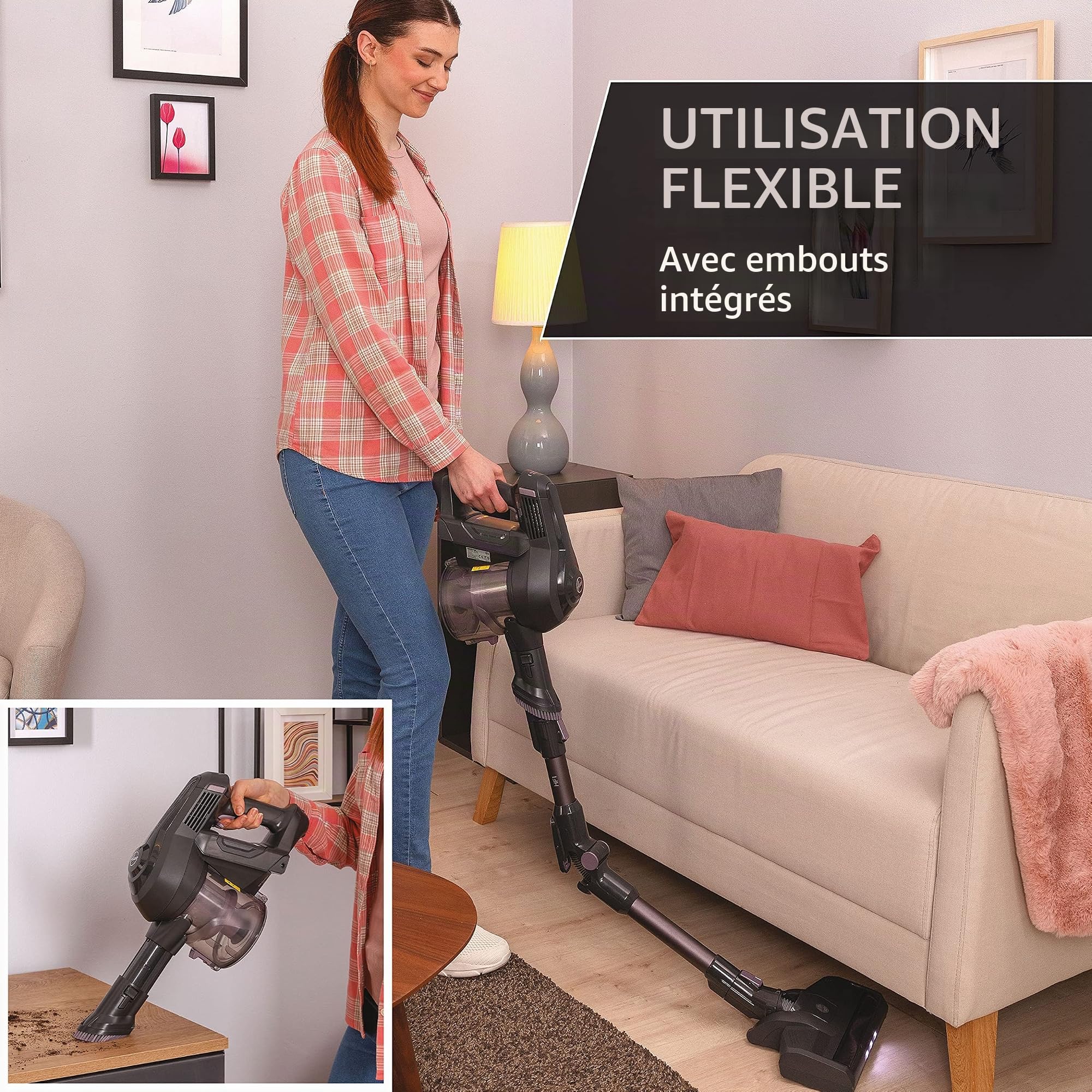 Hoover HF103X, Aspirateur Balai sans Fil Multifonction, Puissant 22V, Grande Autonomie 30m, Grande capacité 0,9L, Electrobrosse LED, Position Park&GO,Vidage Facile,Tube Flexible+Accessoires Embarqués