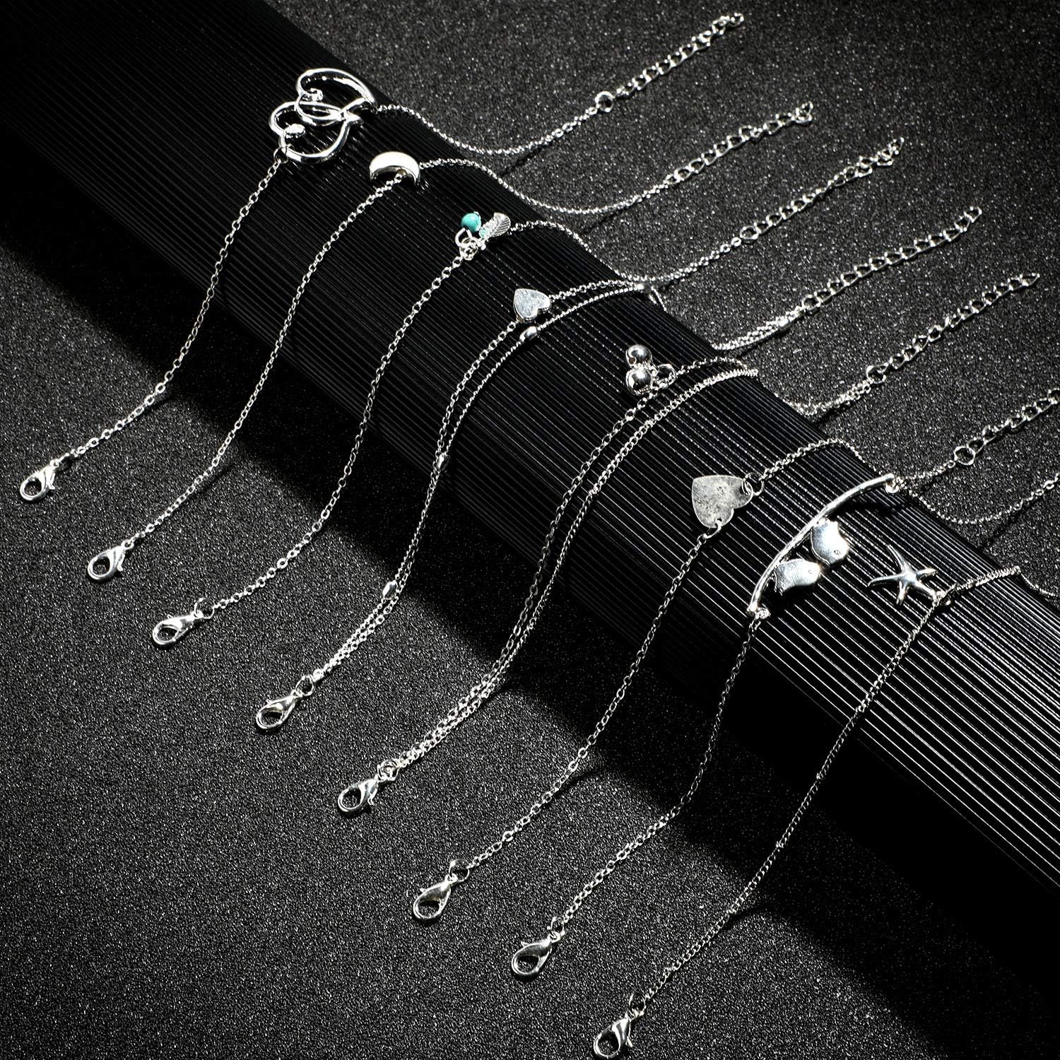 Hicarer 25 Pcs Silver Ankle Bracelets for Women Silver Anklets Ankle Chains Adjustable Beach Anklets Boho Foot Jewelry Set for Women Party Favor - Image 4