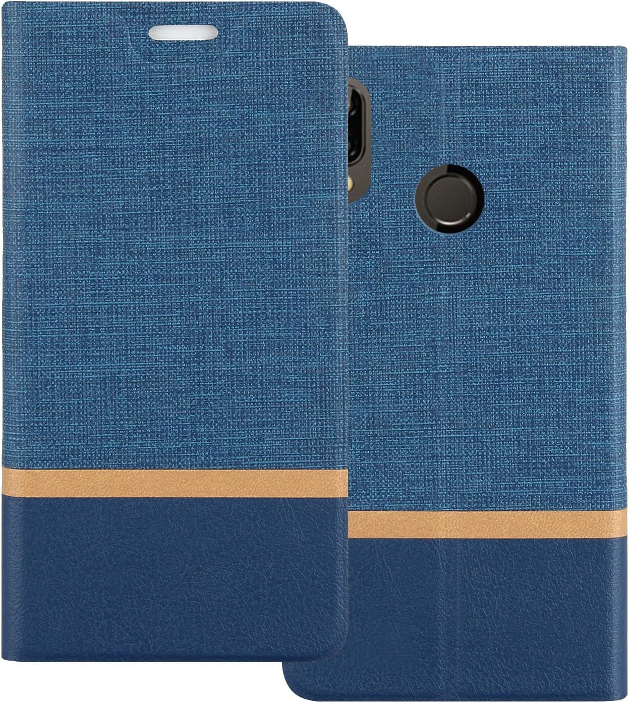 Huawei P20 Lite Case, Shanphone Color block Premium quality PU leather Flip cover with ID / Card Slot for Huawei P20 Lite, Blue