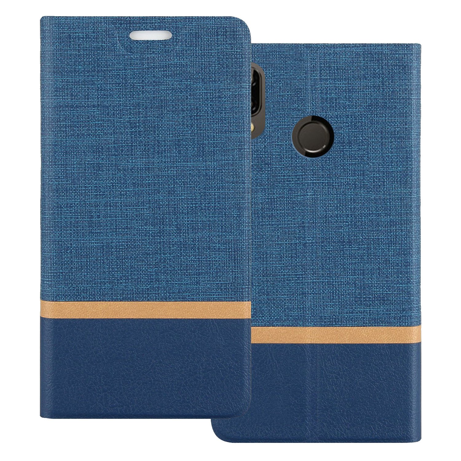 Huawei P20 Lite Case, Shanphone Color block Premium quality PU leather Flip cover with ID / Card Slot for Huawei P20 Lite, Blue