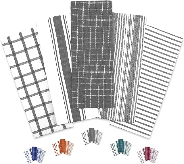 Trade Fountain Tea Towels - Pack of 5 Tea Towels for kitchen Accessories - 50 X 70 CM Kitchen Towels - Extra Absorbent Dish Cloth - Towels for Kitchen Set - Soft Hand Towels - 100% Pure Cotton (Grey)